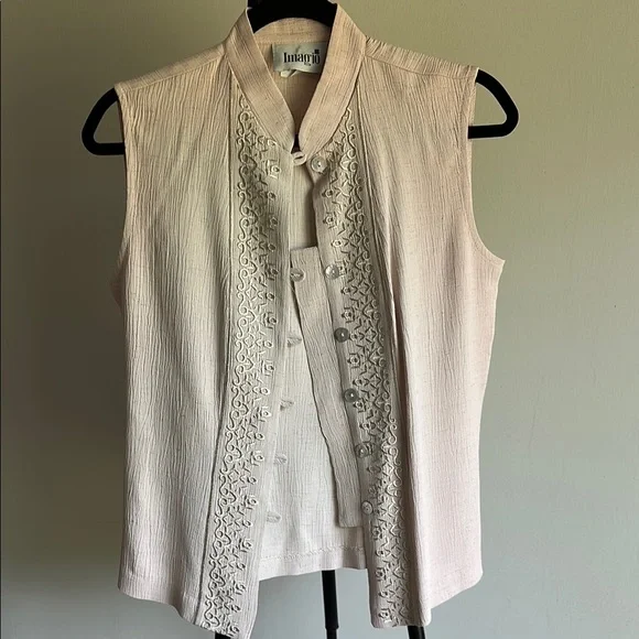 Imagio 90s Sleeveless Embroidered Blouse with Mandarin Collar | Women’s Small - Picture 1 of 8